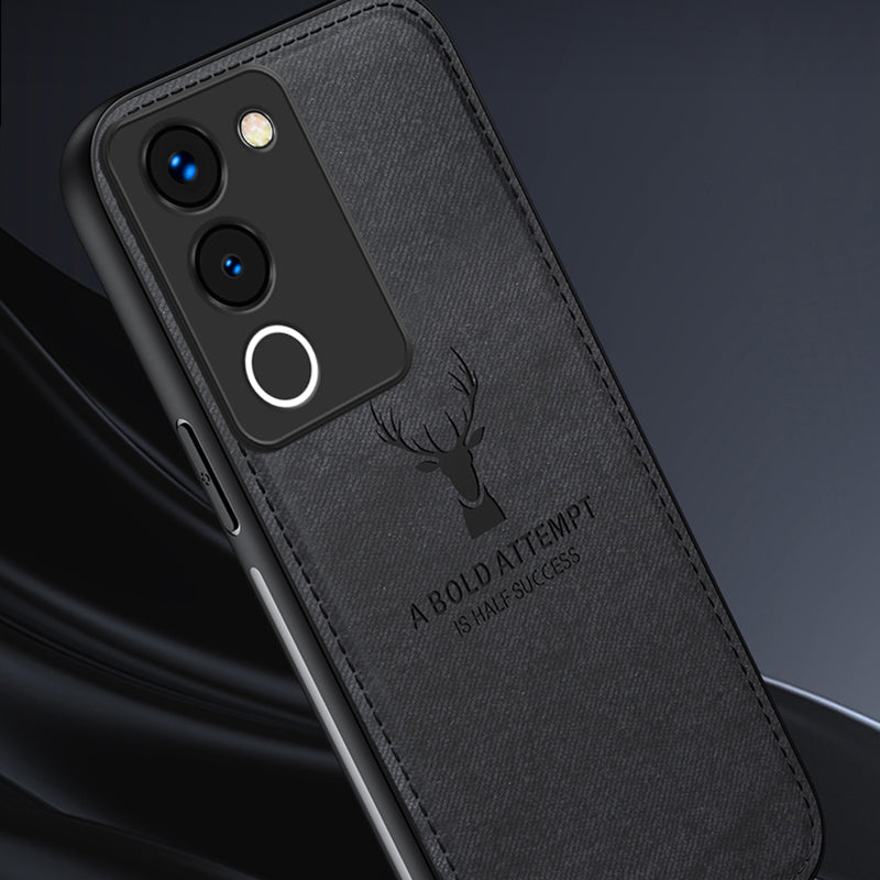 For vivo Y200 (India) 5G Modern Deer Imprinted Case TPU+PC+PU Leather Smartphone Cover - Black For vivo Y200 (India) 5G Modern Deer Imprinted Case TPU+PC+PU Leather Smartphone Cover - Black